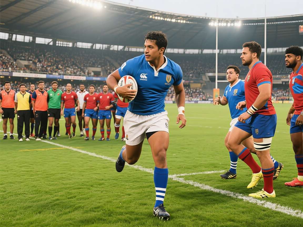 Rugby Union India Tour gameplay showing a tackle